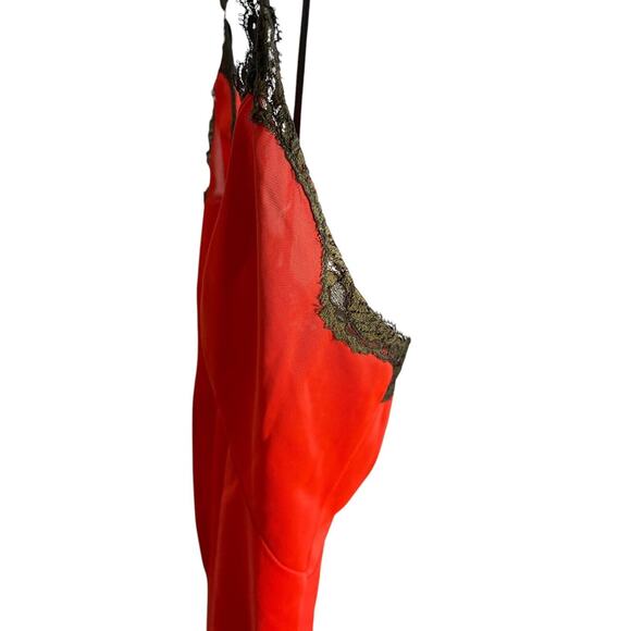 50s 60s Vintage Charmode Deep Orange Black Flocked Floral Lace Slip Dress 32 - Picture 5 of 5